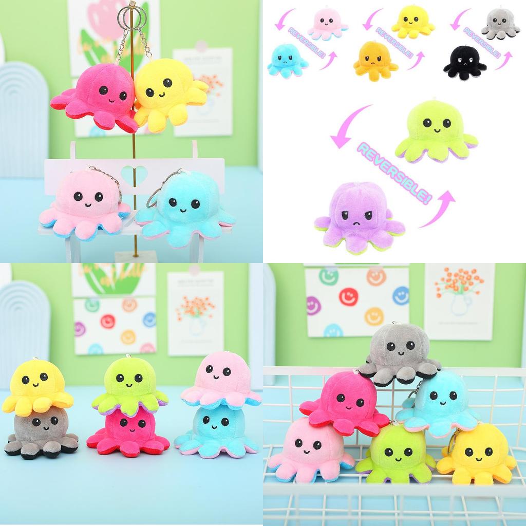 Cute Plush Reversible Octopus Keychain Adorable Mood Changing Animal Bag Charm