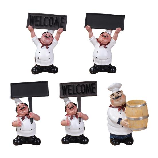 Fat Chef Resin Figurine Message Board Toothpick Holder Resin Chef Statue Sculpture Kitchen Counter Decor Ornament for Home Cafe Restaurant