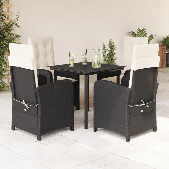 VidaXL Ensemble à Manger de Jardin avec Coussins 5 pcs, Table et Chaises avec Dossier Réglable, Meubles d'Extérieur Patio 3212301