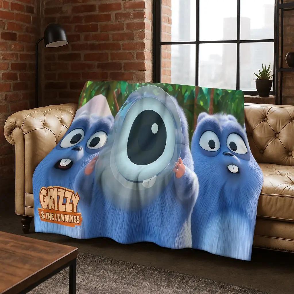 Lustige Grizzy und die Lemminge Cartoon Flanelldecke Weiche Warme Überwurfdecke für Bett Schlafzimmer Zimmer Wohnzimmer Reise Picknick Kind