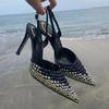 Fashion Star style Gradient Rhinestones Pointed toe Stiletto High heels Women Sandals Fashion Spring Summer Slingbacks Party Prom Shoes