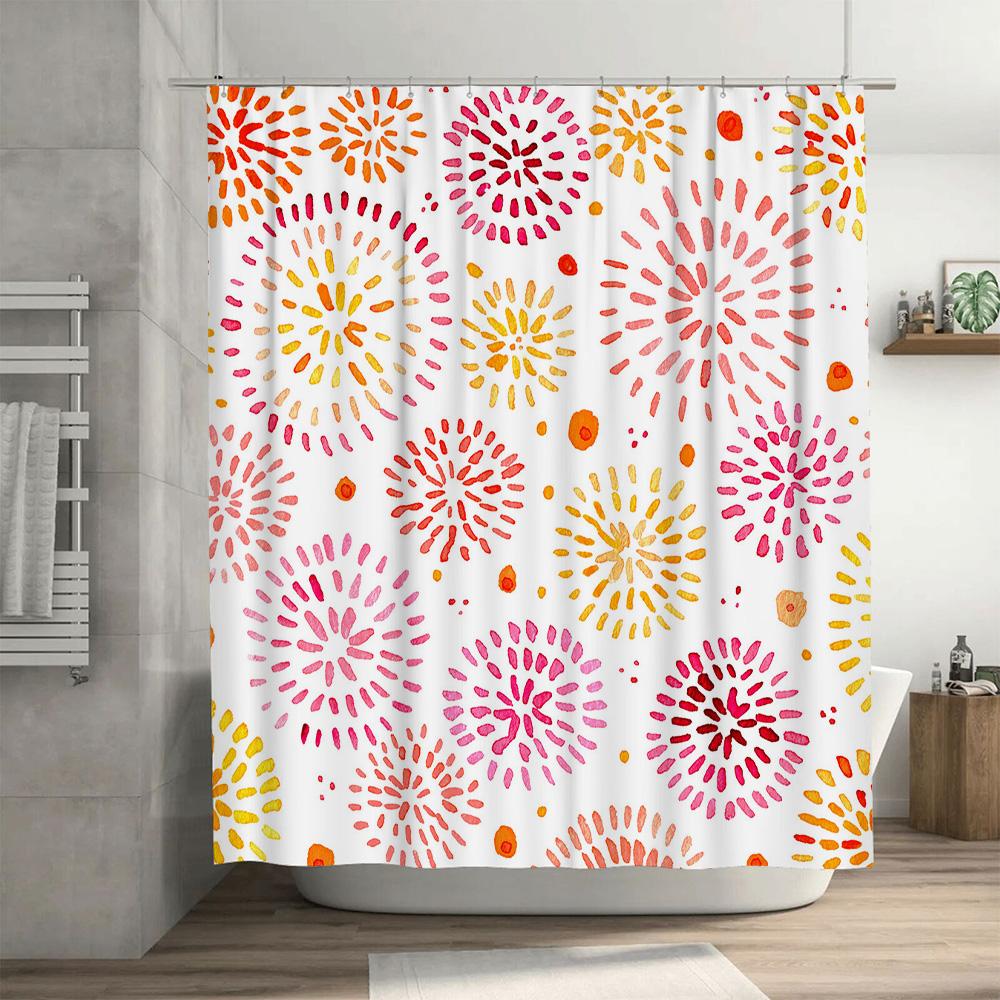 Watercolor Floral Burst Shower Curtain 180x245cm Bold Modern Decor for Bathrooms In Yellow, Pink White Colors Waterproof Fabric