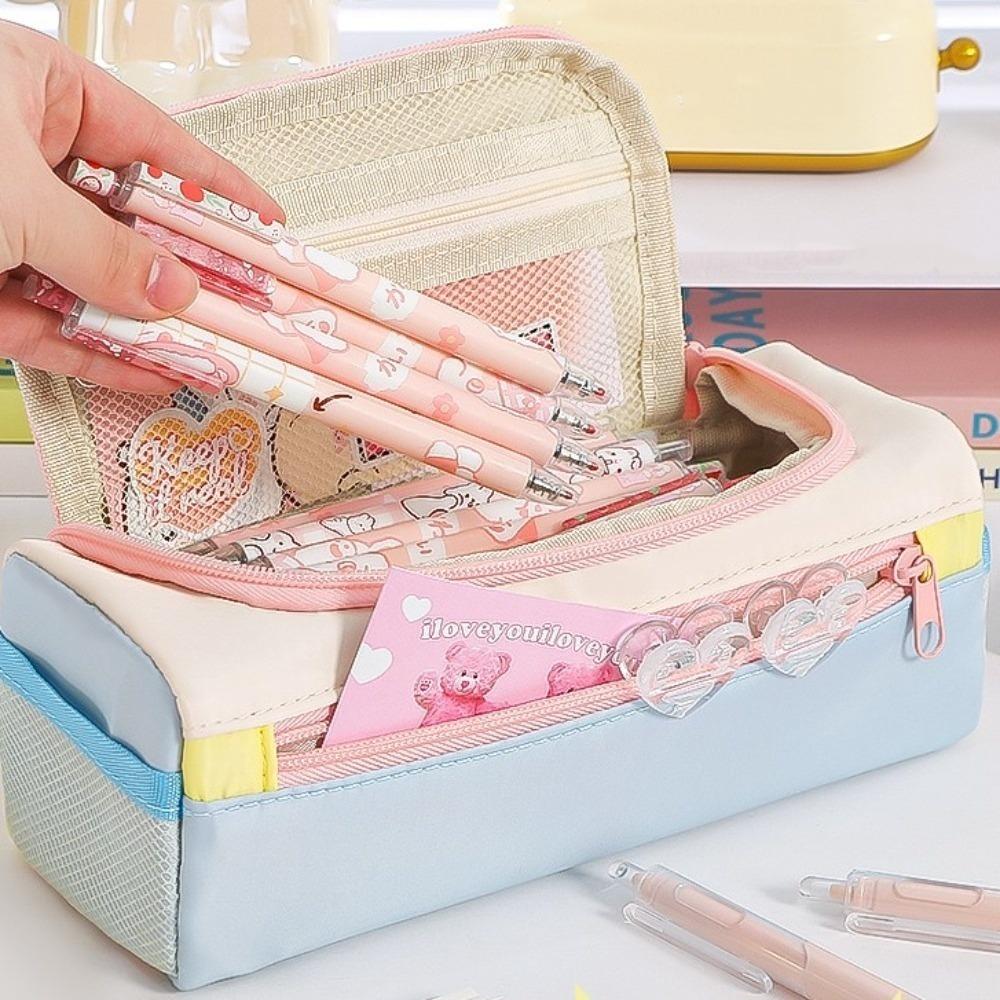 Desktop Storage Korean Star Pencil Bag Multiple Pockets Layers Stationery Storage Bag  Boys Girls