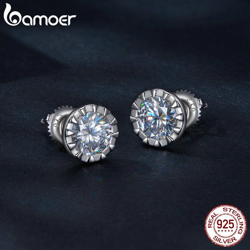 

BAMOER стерлингового серебра 925 пробы изысканные серьги-гвоздики с муассанитом для женщин обручальные свадебные ювелирные украшения подарок 925 silver