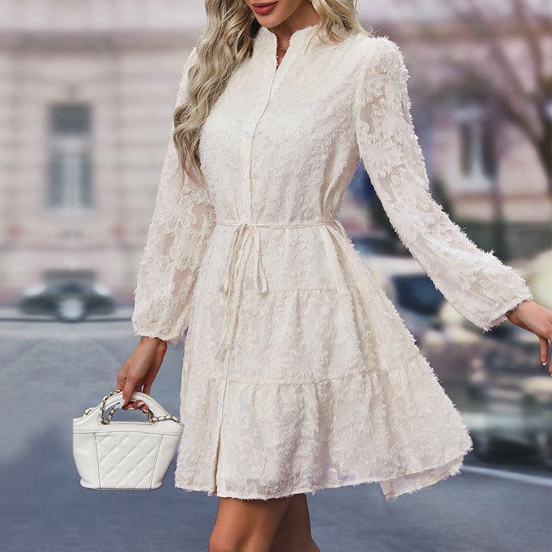 European and American Elegant Retro Lace Long Sleeve Dress - Multicolor Spring & Autumn Style