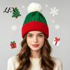 Warm Cuffed Cap for Women Christmas Elf Hat, Cozy Winter Knit Hat with Pom Pom, Stretchy Skull Outdoor Cold Weather Soft Polyester