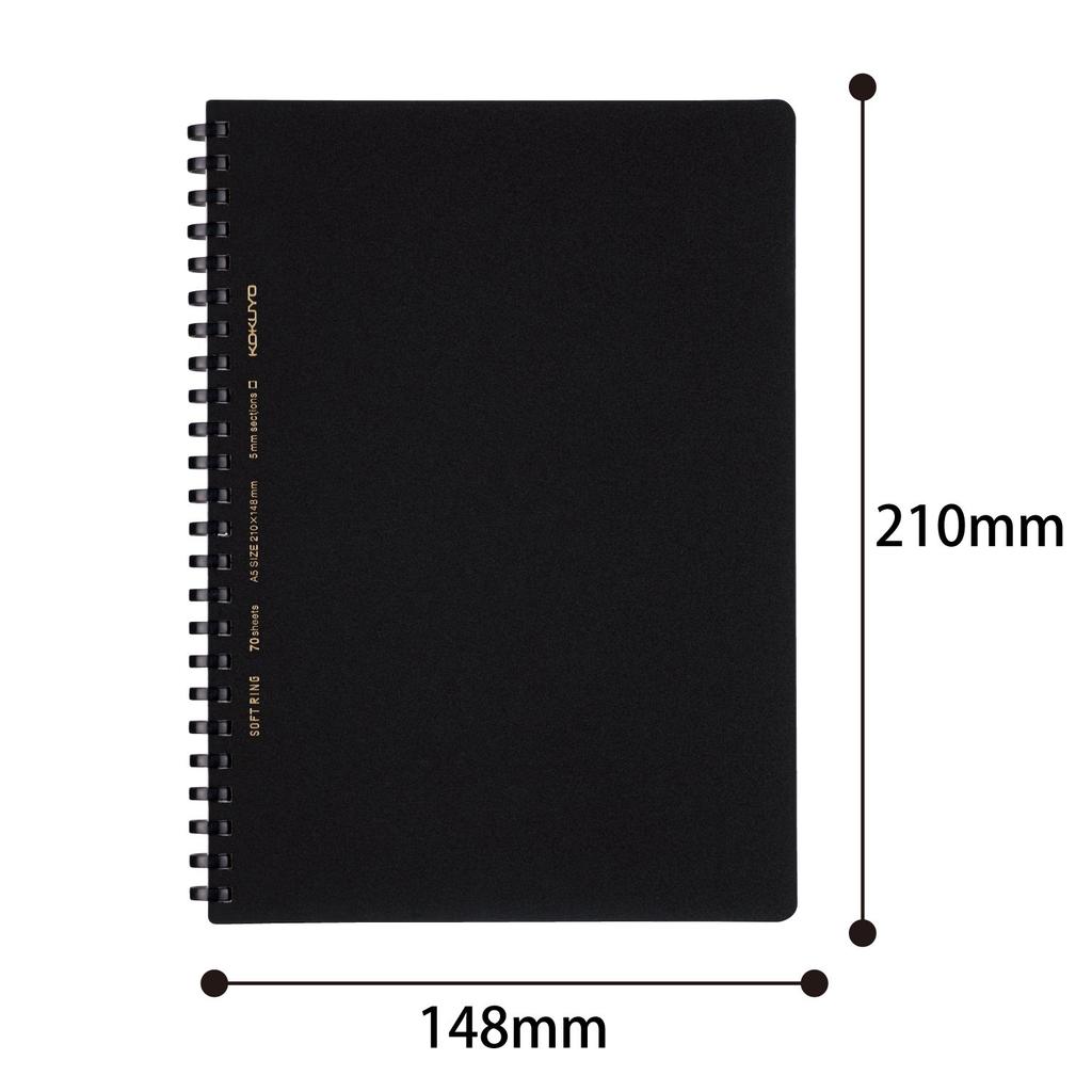 KOKUYO Soft Ring 70 Notebook, Business, Sheets, A5, Grid, Black, SU-SV437S5-D