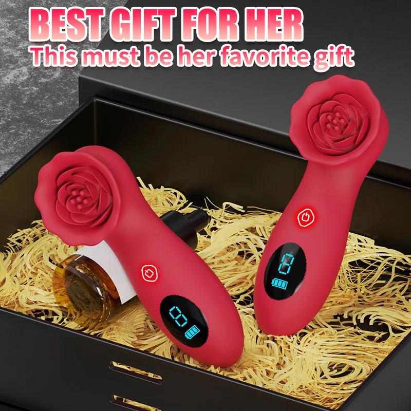 9 Modes Rose Vibrator Clitoral Stimulator for Women Smart LED Display Adult Sex Toys Powerful Female Teasing Mini Massager