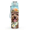 1PC Flower Hat Fluffy Dog Print 750ml Color Plastic Sports Water Bottle Leakproof Flip Straw Lid Suitable for Sports Office Home Use
