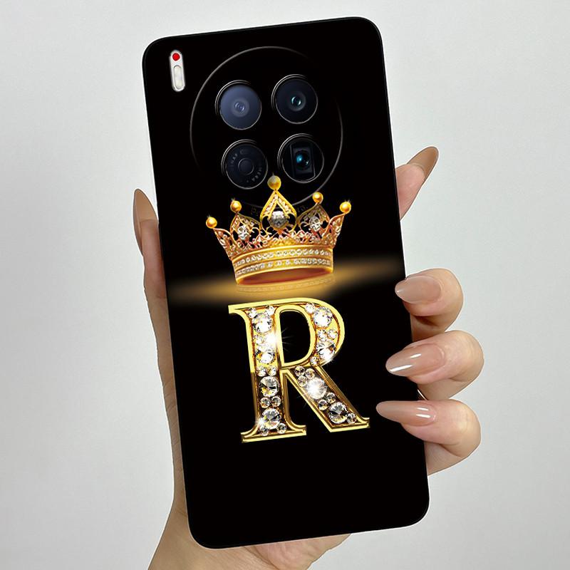 For Tecno Camon 40 Premier 5G CM8 Phone Cases Crown Initial Letter Covers Soft Liquid Silicone Advanced Anti Fingerprint Shell