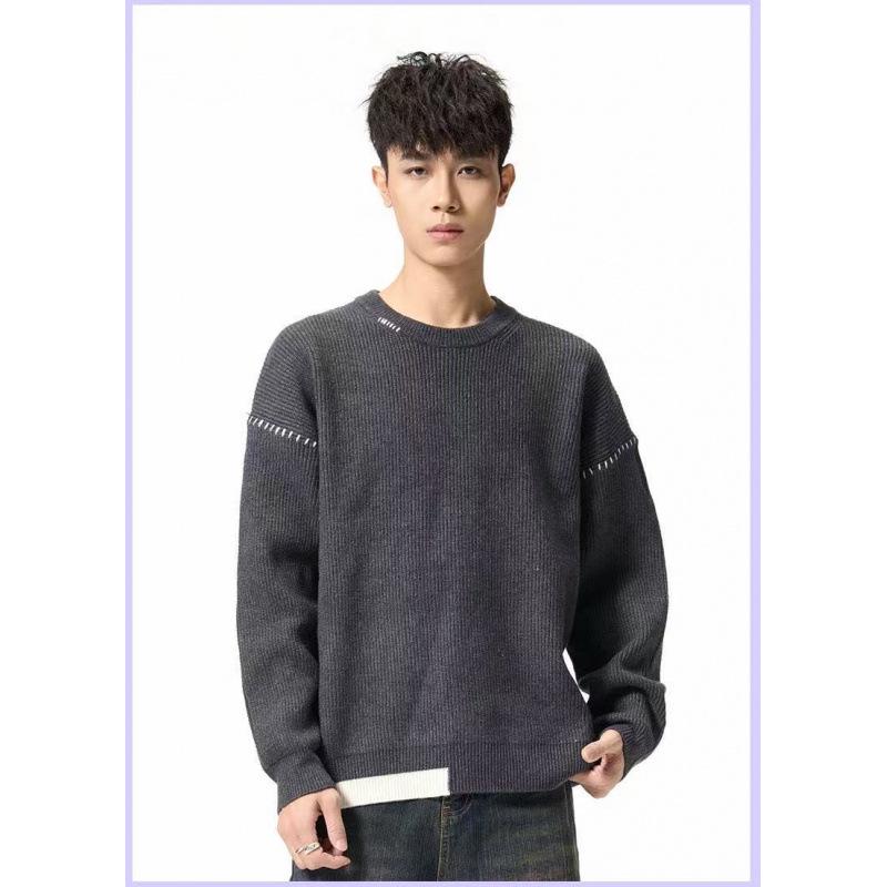 

Men s Trendy Loose-Fit Round Neck Knit Sweater: Versatile, Warm, Autumn/Winter Style XL темно-сірий