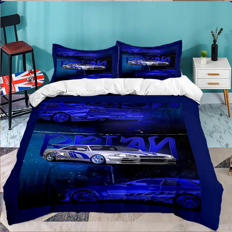 Set Biancheria da Letto 3 Pezzi Skyline Blue Racing Spirit Speed Style, per 1 Copripiumino e 2 Federe Perfetto come Regalo per Fan, Ideale per Camera da Letto, Dormitorio