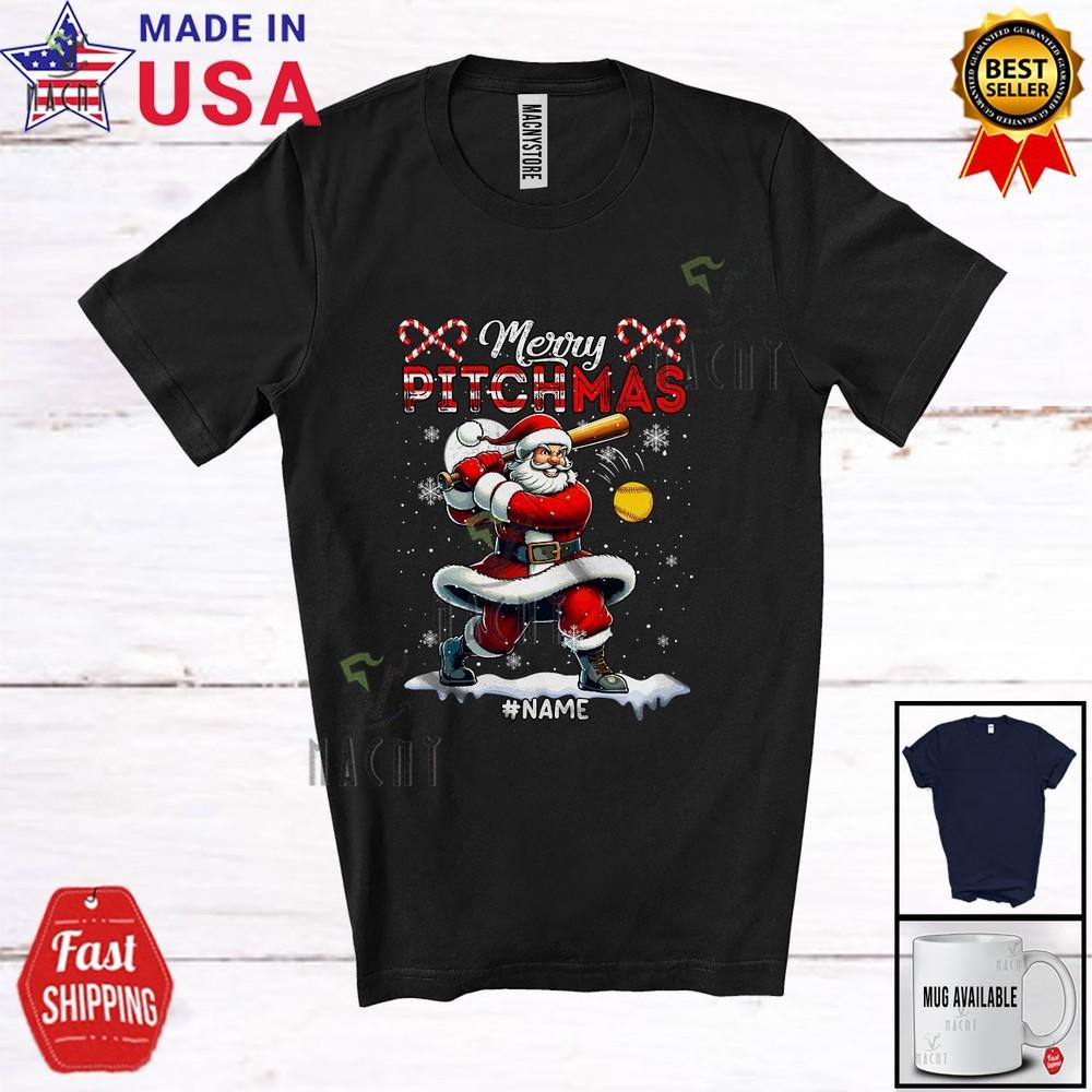 Custom Name Merry Pitchmas Joyful Christmas Santa Softball Pitcher Player Shirt 4XL
