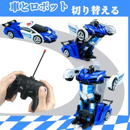 1/18 Scale Transforming RC Car, Robot Toy, Police Car, Stunt Car, Multifunctional, Transforms into a Robot, LED, 360-Degree Rotation, Remote Control,