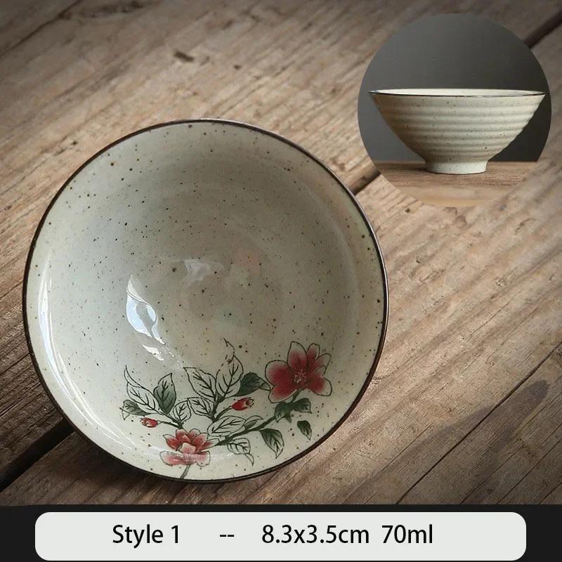 1PCS Chinese Traditional Ceramic Cone Teacup Anti Scaling Handmade Flowers Porcelain Tea Bowl Travel Meditation Cup Tea Set 70ml