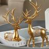 2pcs/Set Deer Statue, Golden Deer Christmas Decor, Elk Resin Reindeer Lucky Deer Sculptures For Work Desk Decor