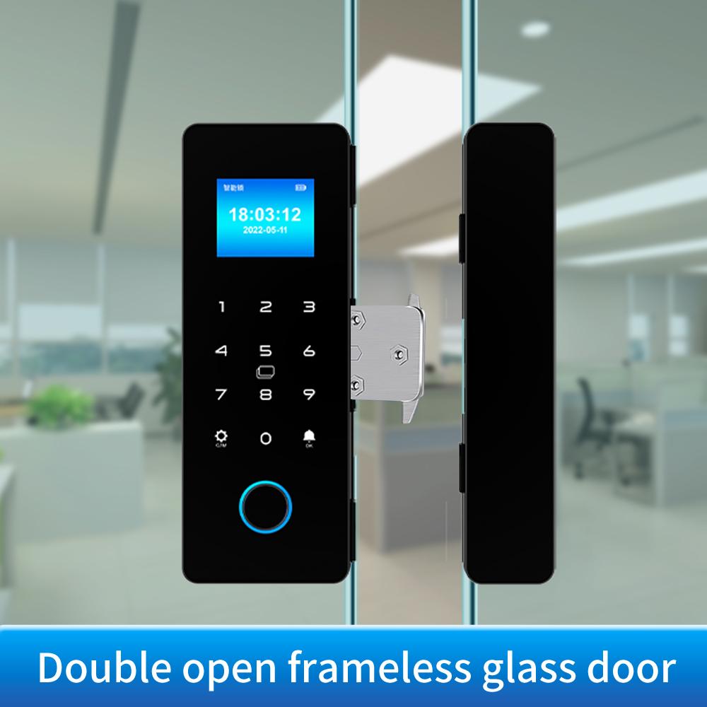 Fingerprint Glass Door Lock Bluetooth Sliding Glass Door Smart Lock Electronic Rfid Card Lock Hahalock APP Control