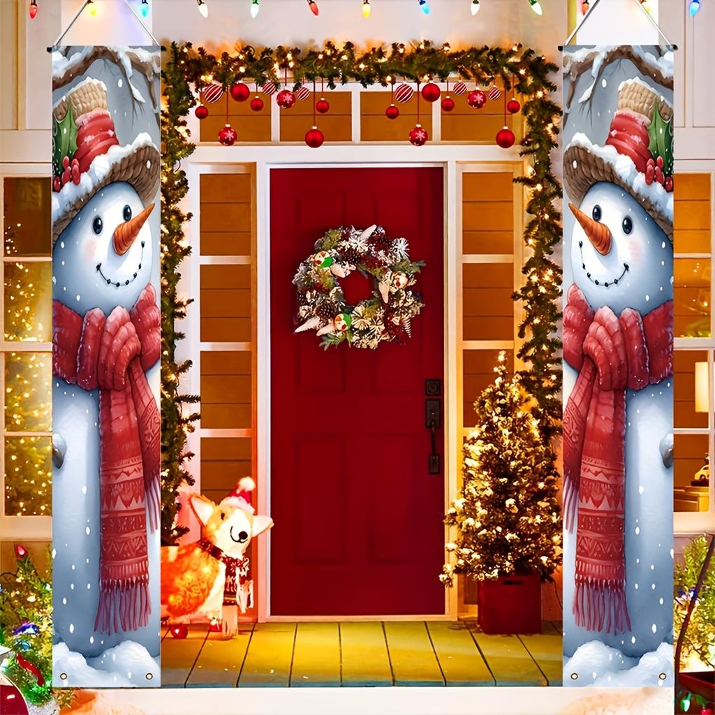 Merry Christmas Couplet Banner Snowman 1 Pair Polyester Indoor Outdoor Decor