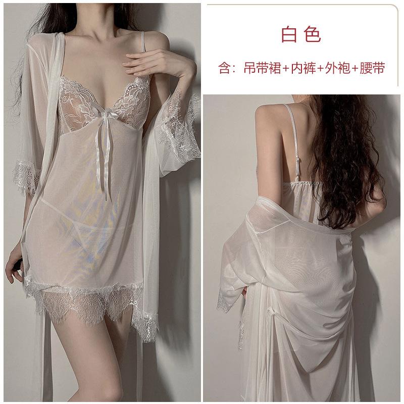 Sex Underwear Sexy Lace Seduction Suspender Robe Loungewear Mesh Hollow Perspective Large Size