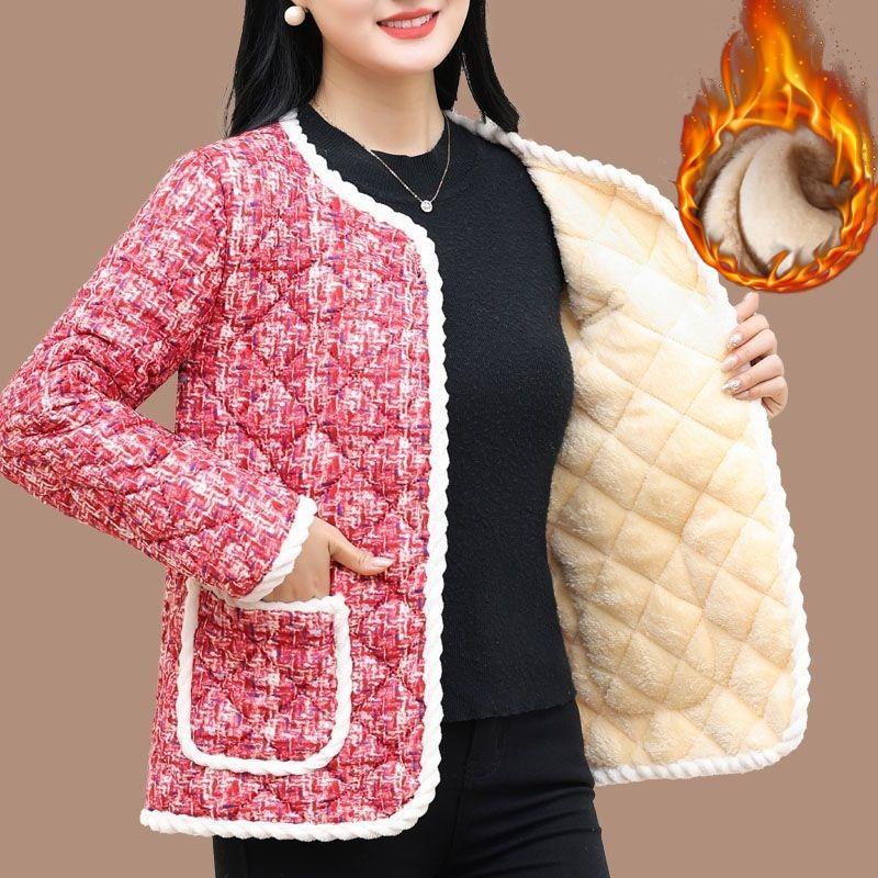 Mother's Autumn and Winter Padded Jacket, Middle-aged and Elderly Thickened Jacket, Padded Jacket and Velvet Fashion Warm Western Style Padded Jacket