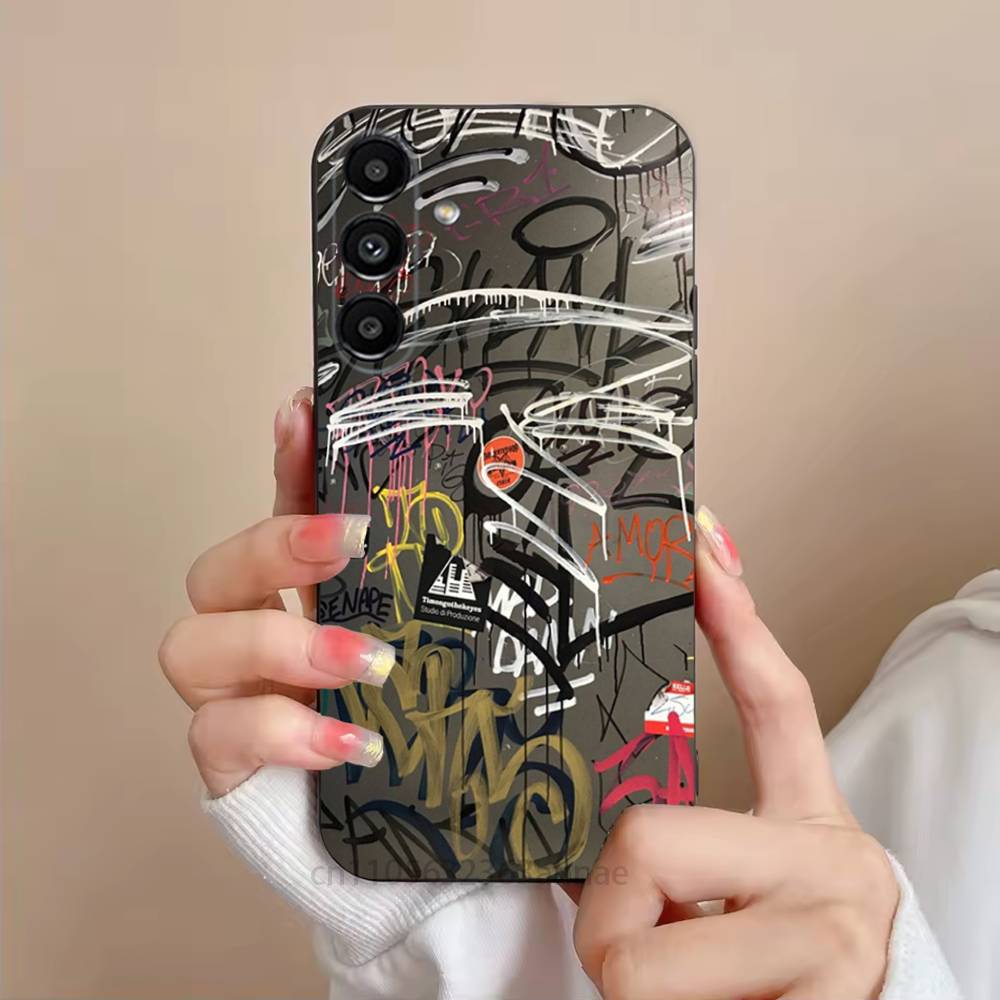 Graffiti Phone Case For Samsung S25,24,23,22,21,S20,Ultra,Plus,FE Black Soft Cover