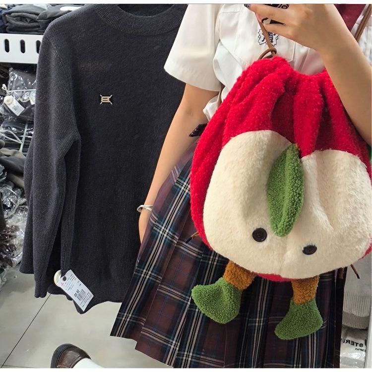 Cute Cartoon Apple Plush Backpack & Crossbody Bag – Large Capacity Schoolbag