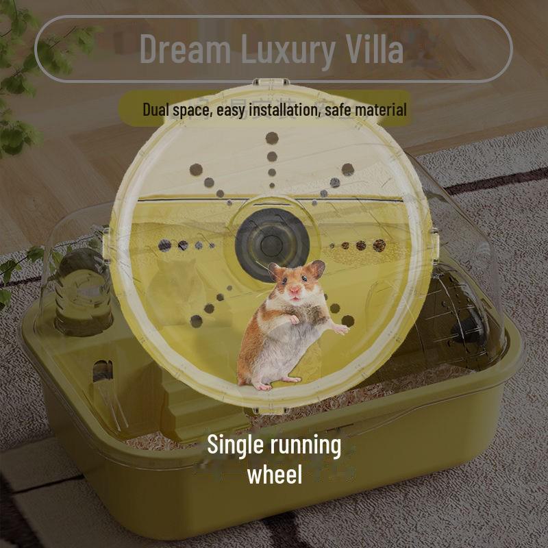 

«Просторная акриловая клетка для золотистого хомяка — роскошное место обитания для домашних животных» With Extra Large 12cm Running Wheel