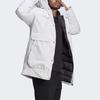 Adidas Jachetă din puf de rață, lungime întreagă, cu fermoar, mijloc-lung, cu buzunare multiple, 600 Fill Power, îmbrăcăminte exterioară unisex, alb GN9838
