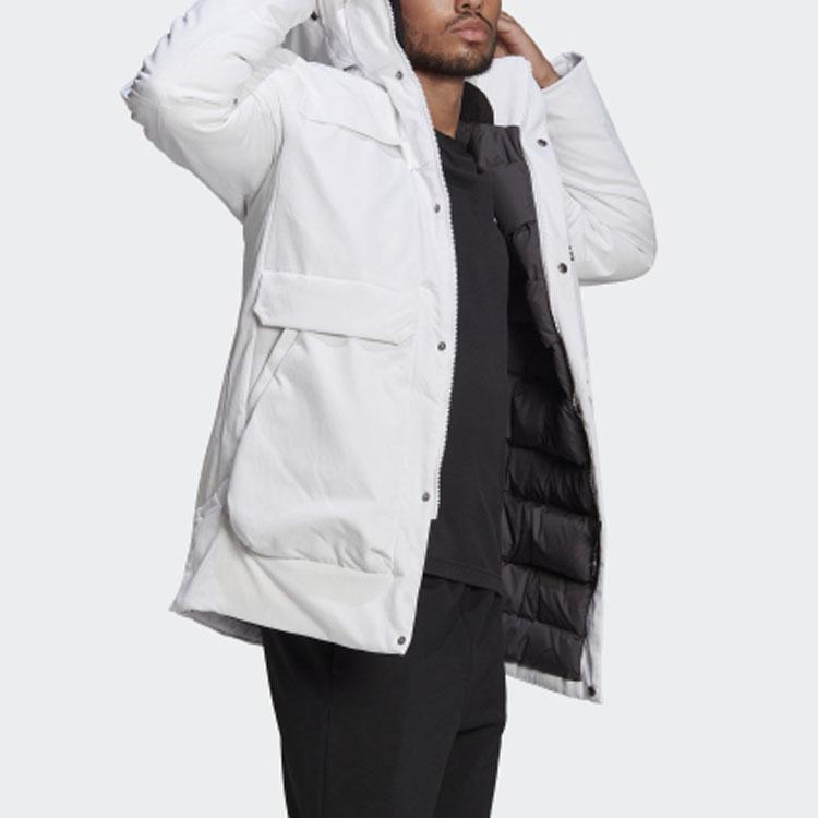 Adidas Full-Length Zip-Up Mid-Long Multi-Pocket 600 Fill Power Duck Down Jacket Unisex Outerwear White GN9838