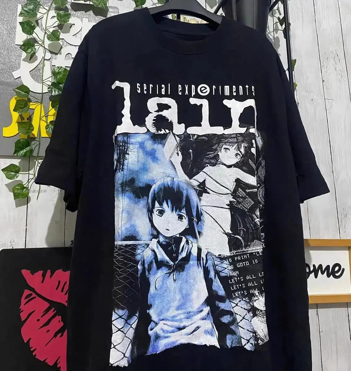 

2026 Anime Serial ExperiUnisexts Lain Graphic Print T Shirt Iwakura Unisexga Girl Sci Fi Short Sleeve Fashion Oversized T Shirt Women L