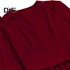 Women Spring Fall Dress V Neck Slim Waist Long Bubble Sleeves A-line Pleated MId-calf Length Flowy Dress Prom Party Dating Midi Dress