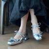 Comemore Retro Bowknot Decoration Red Mary Jane Shoes Women 2025 Spring Autumn Medium Heel Sandals Sweet Party Dress Pumps Shoes