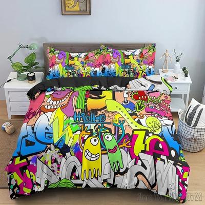 Cartoon Graffiti Quilt Gifts Duvet Cover Set HD Comforter Cover for Kids Bedding Sets Bedclothes Bedroom Decor