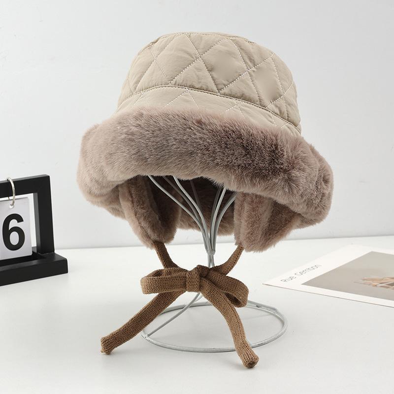 Winter Velvet Hat Women Travel Thickened Warm Straps Ear Protection Hat Cold Cover Big Face Mongolian Bucket Hat
