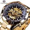 Forsining Hot Gold Men Automatic Mechanical Watches Luxury Skeleton Men's Gift Watch Stainless Steel Wristwatches Luminous