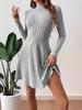 2025 Autumn Women's European & American A-line Slimming Dress - Semi-high Neck, Waist-cinching, Ribbed, Long-sleeved