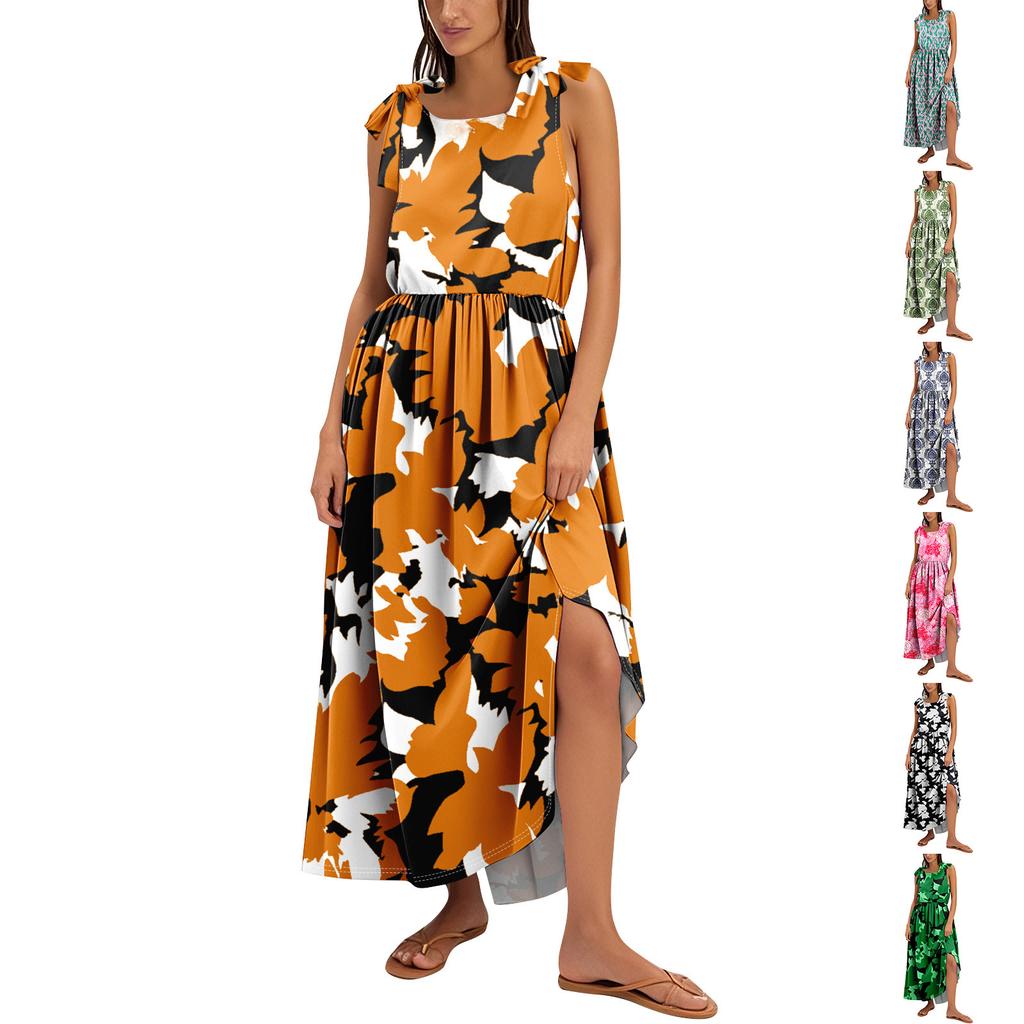 Women's Summer Fashion Tank Dress A-Line Sleeveless Casual Floral/Solid Pocket Dress