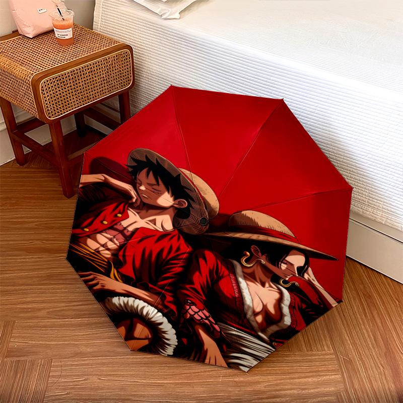 1 PC Automatic Folding Umbrella - Luffy D Pattern Portable Foldable Design With 8 Ribs Christmas Birthday Gifts