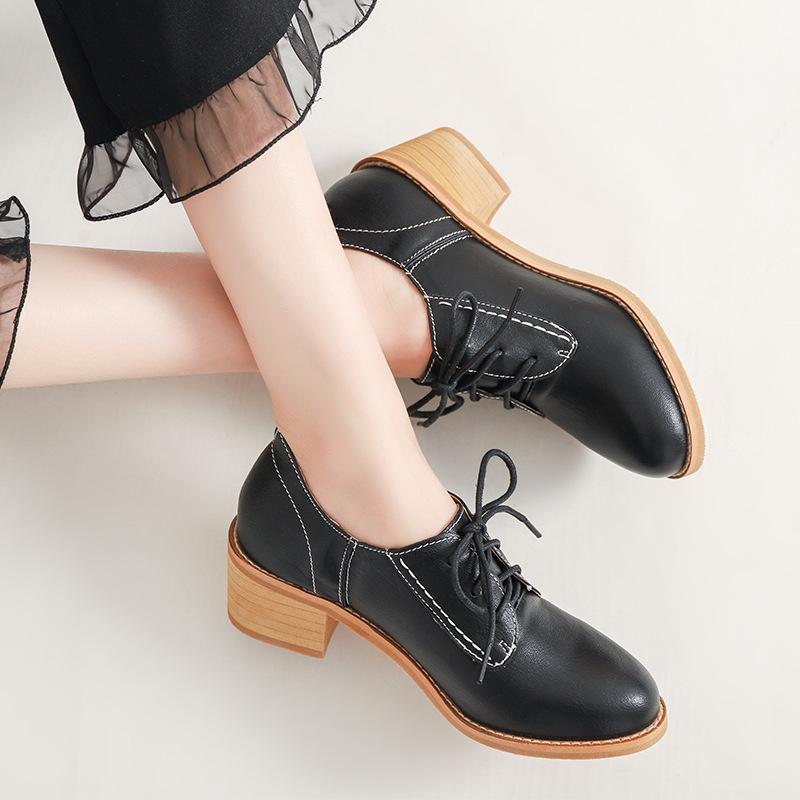 Chunky Heel Retro Leather Shoes British Style High Heel Single Shoes Casual Shoes Fashionable Versatile Women's Shoes