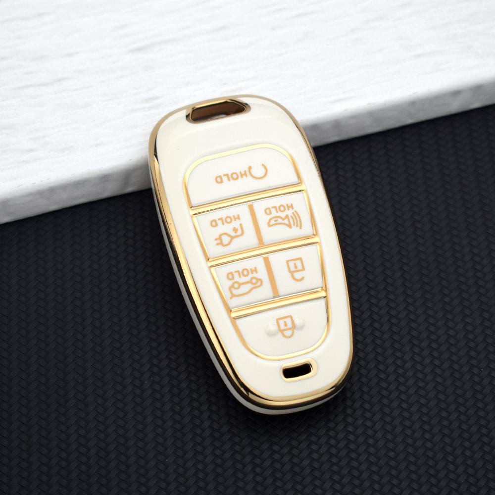 For Hyundai Santa Fe Tucson NEXO NX4 Ioniq 5 Atos Prime Solaris Auto 6 Buttons Car Key Case Cover Key Fob Holder Key Chain Parts