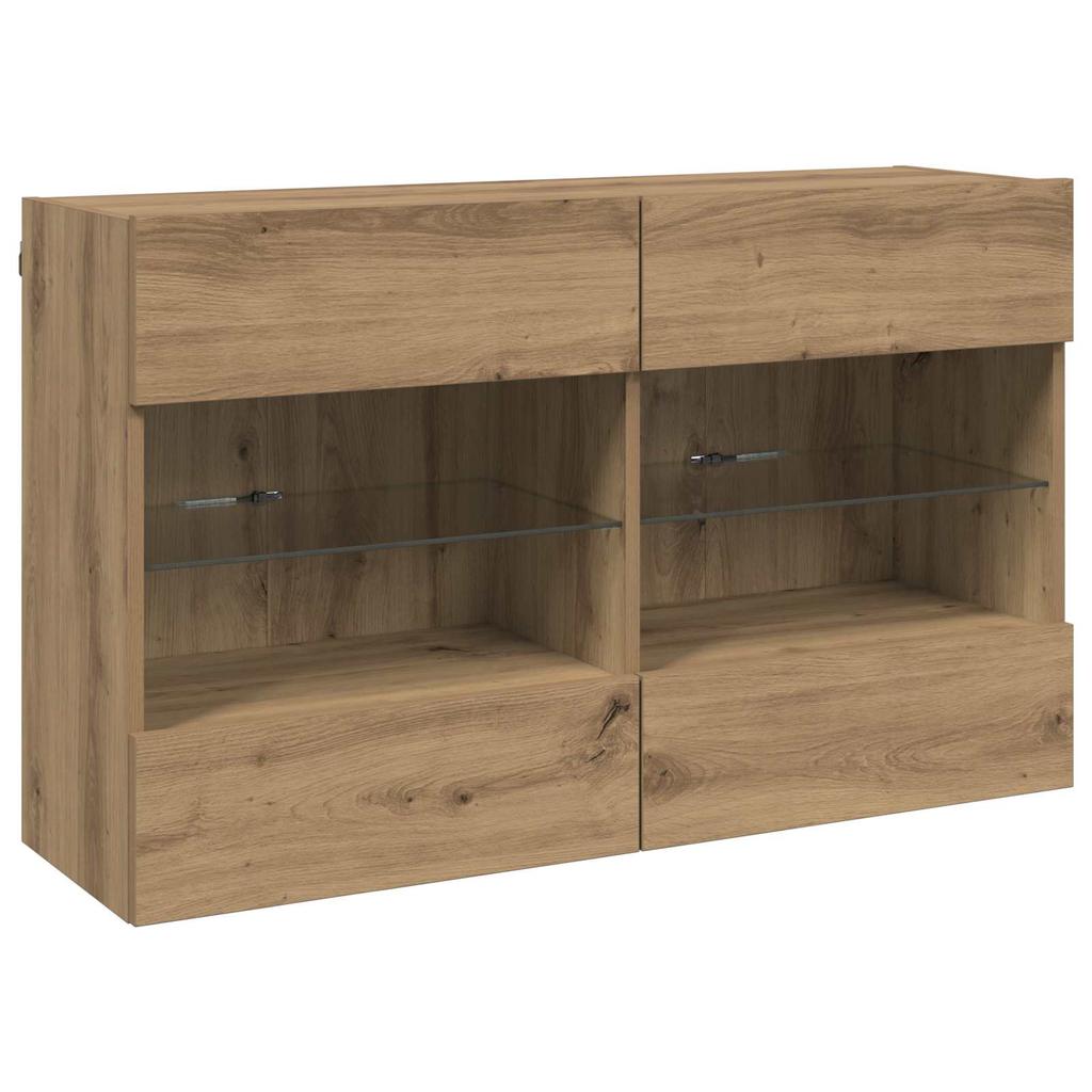 TV Wall Shelf Set with LED 6 pcs Artisan Oak Wood Based Material