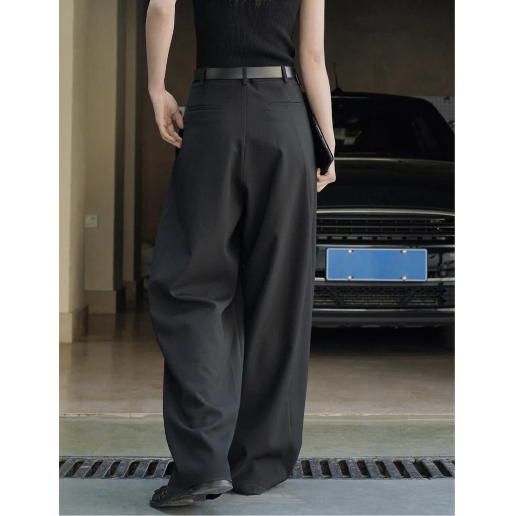 Early Autumn Commuting High Waisted Wide Leg Western Pants For Women, Loose Silhouette Texture Casual Pants