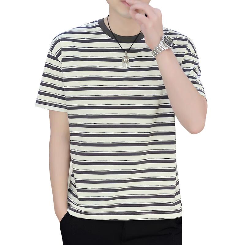 ROMON Men's Striped Casual Short-Sleeve T-Shirt