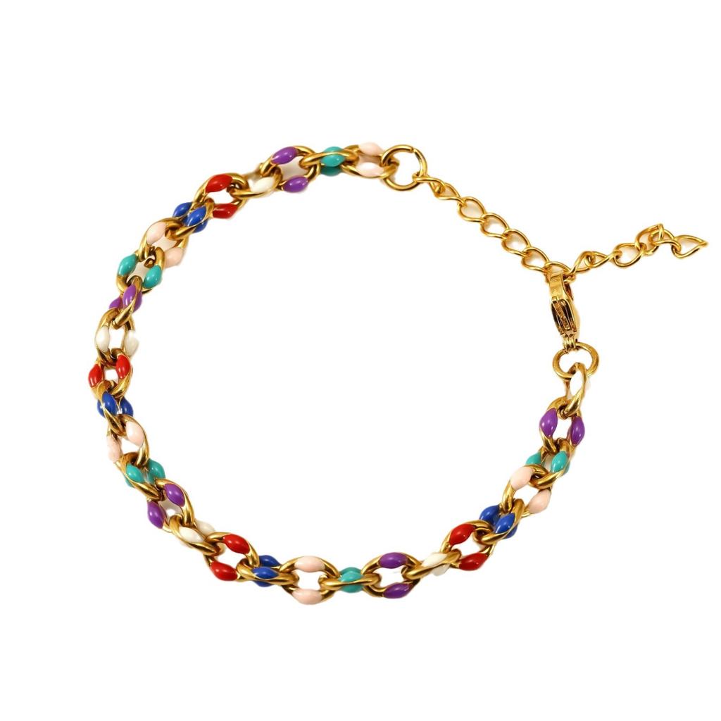 Bracelet Stainless Steel Color Epoxy Titanium Steel Handmade Chain Jewelry White Crystal Geometry