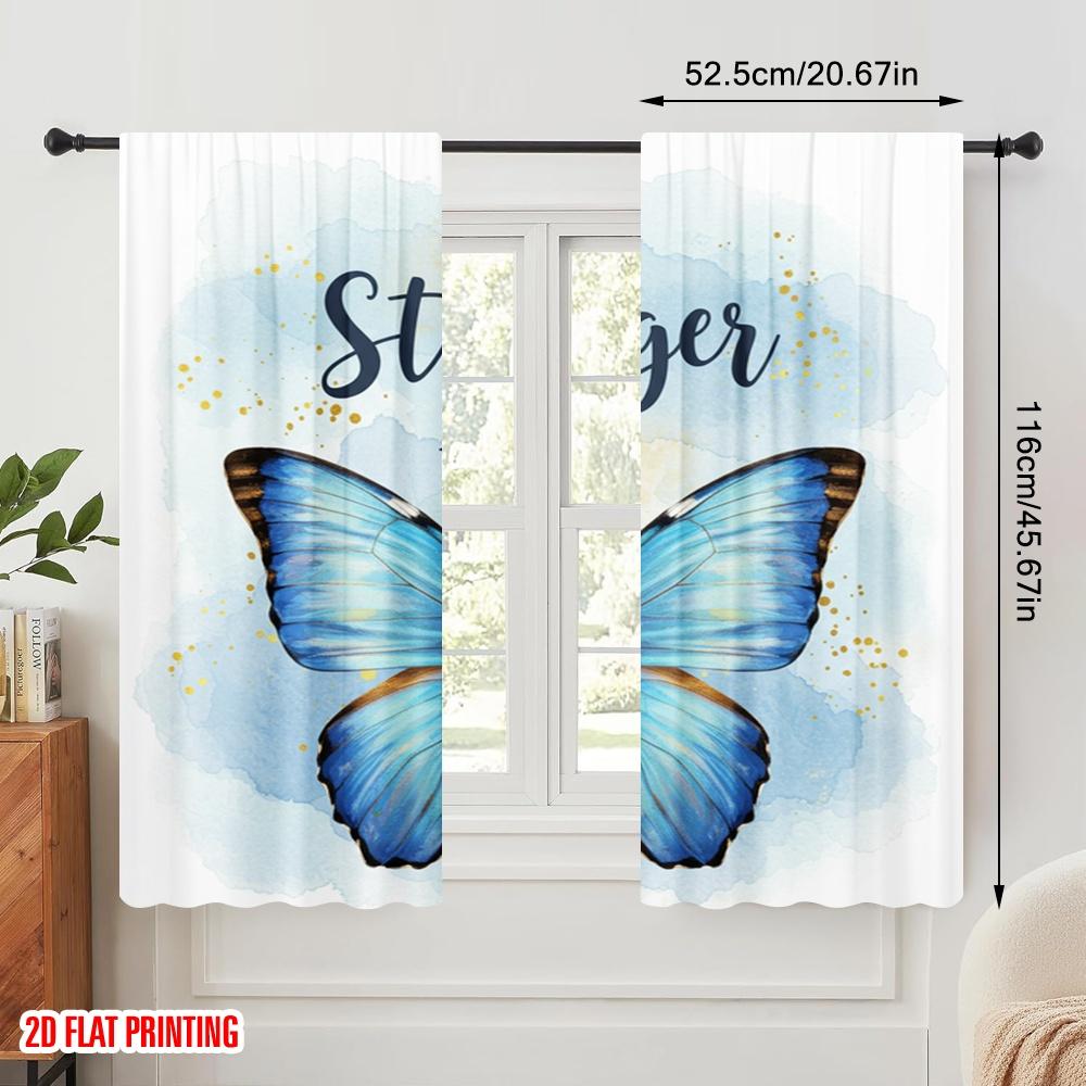 2pcs 2D Flat Printing Party Curtain Stronger Butterfly Inspirational Quote Polyester Fabric Without Electricity Festive Wall