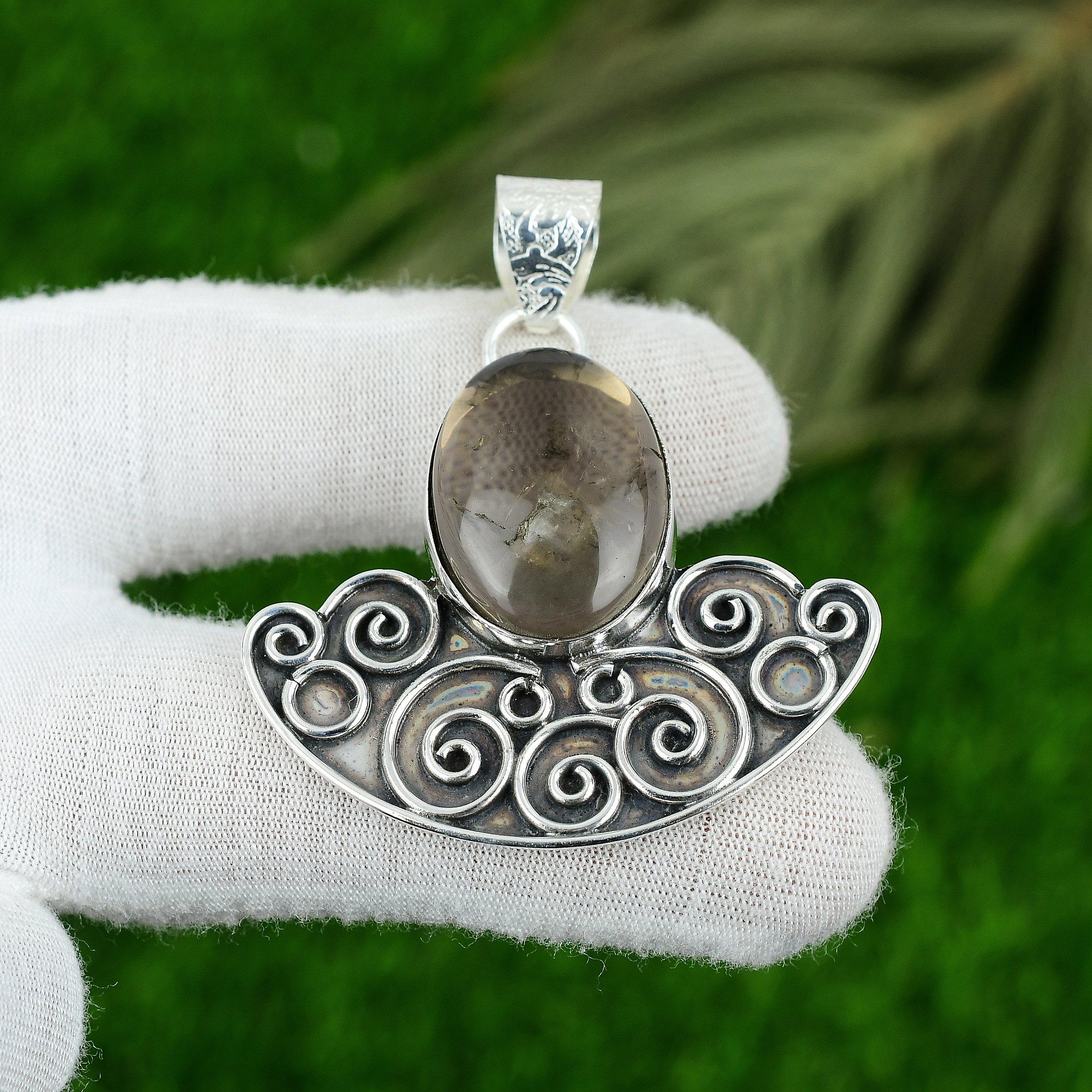 

Mothers day Deal Natural Lodolite Quartz Bezel Boho Pendant Jewelry 925 Silver