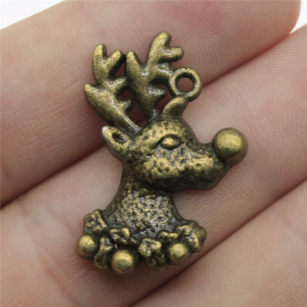 10pcs  Charms Christmas Deer Sika Antique Bronze Silver Color Pendants Making DIY Handmade Tibetan Silver Color Jewelry