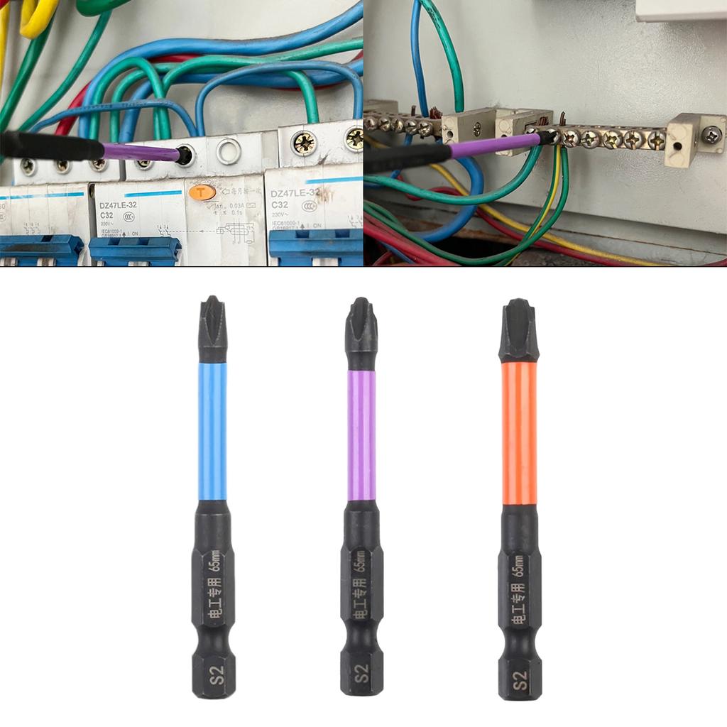 3Pieces Special Magnetism Cross Screwdriver Bit FPH1 FPH2 FPH3 Nutdrivers 65mm For Socket Switch Electrician Power Tool