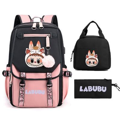 New Labub Children's Schoolbag, Backpack, Shoulder Pencil Case, Three-piece Set, Cute.