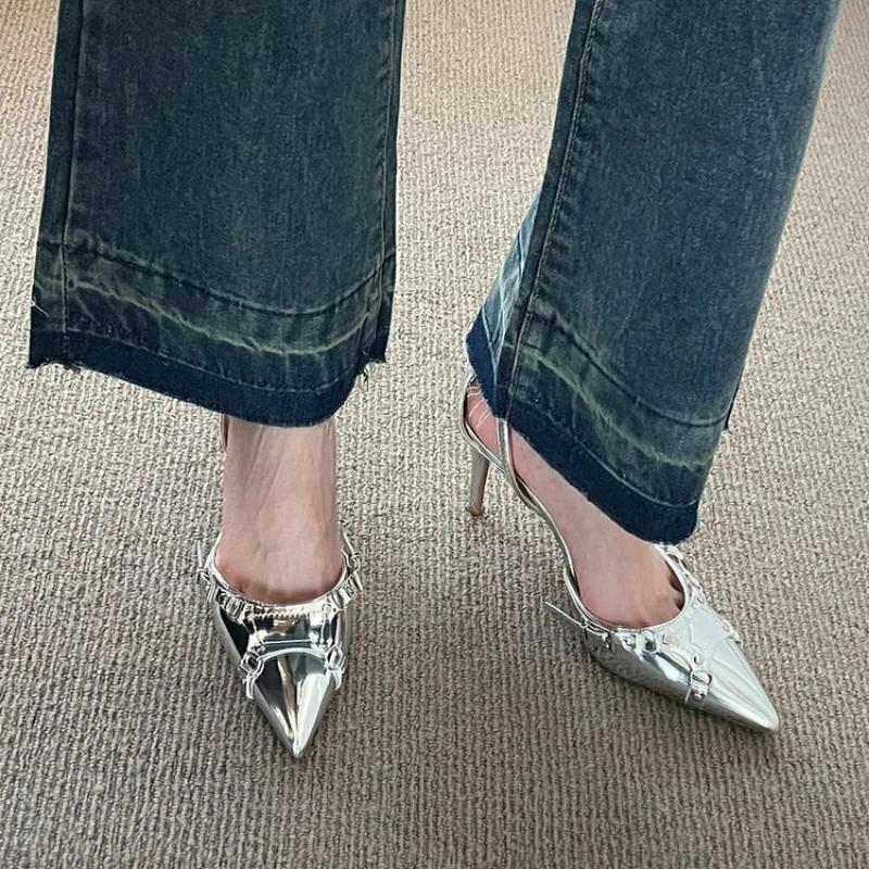 2024 Women's Sandals Summer 2024 Shoes For Women Luxury Brand Pumps Rhinestone High Heels Slingback Patent Leather 2024 Stiletto